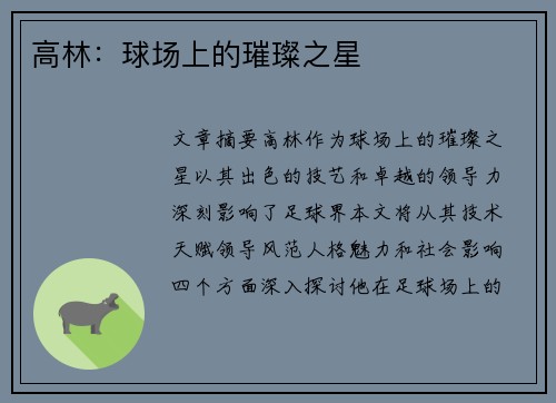 高林：球场上的璀璨之星